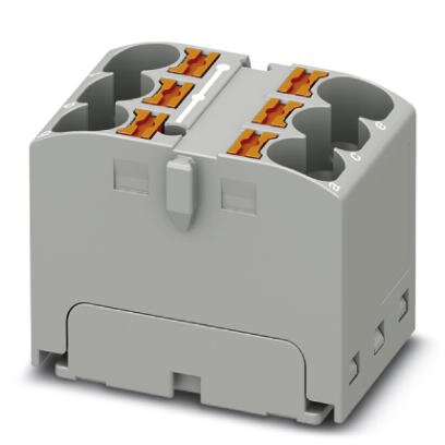 Phoenix Contact Finger-Safe Power Distribution Block; PTFIX 6X4 GY; 32A; 6-Pole; Push-In Terminals; 1/1 Line/Load Terminal Openings; Direct Mount